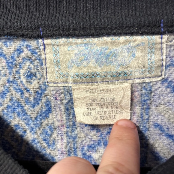 Vintage Geometric Patterned Blue Sweater Medium - Picture 3 of 6